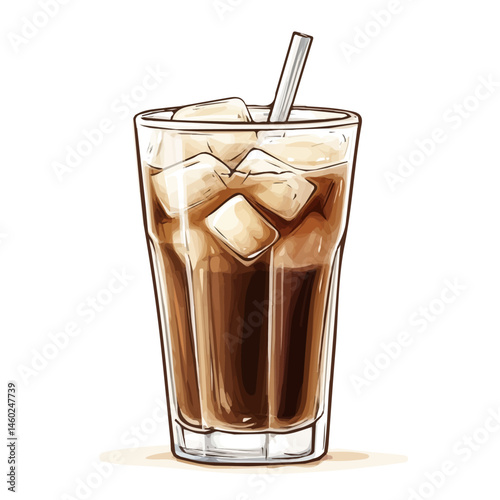 2D flat vector illustration of Iced Coffee, isolated on a white background.