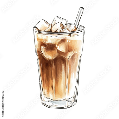 Iced Coffee vector 2D flat illustration, isolated on a white background.