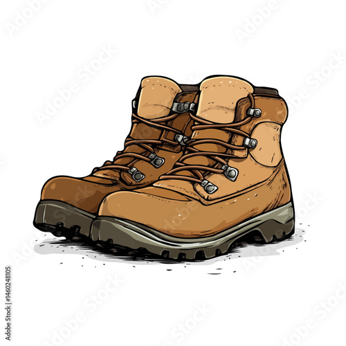 2D flat vector illustration of Hiking Boots, isolated on a white background.