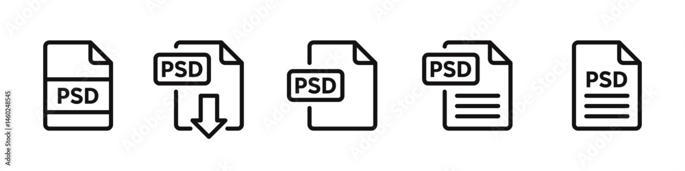 PSD file format icons set. File symbols collection. Vector illustration.