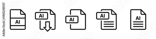 AI file format icons set. AI file download symbols collection. Vector illustration.