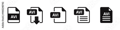 AVI file format icons set. AVI file download symbols collection. Vector illustration.