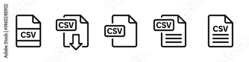 CSV file format icons set. File symbols collection. Vector illustration.
