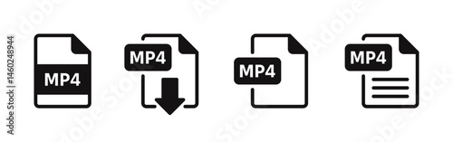 MP4 file format icons set. File symbols collection. Vector illustration.