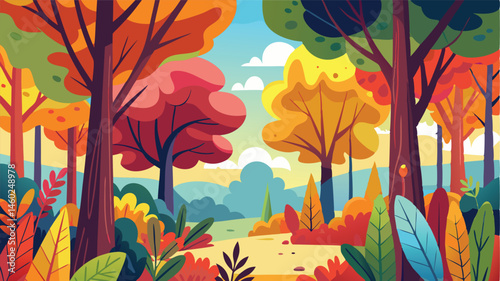 Wallpaper Mural Autumn landscape with vibrant trees and rolling hills in a serene setting surrounded by colorful leaves and soft sunlight Torontodigital.ca