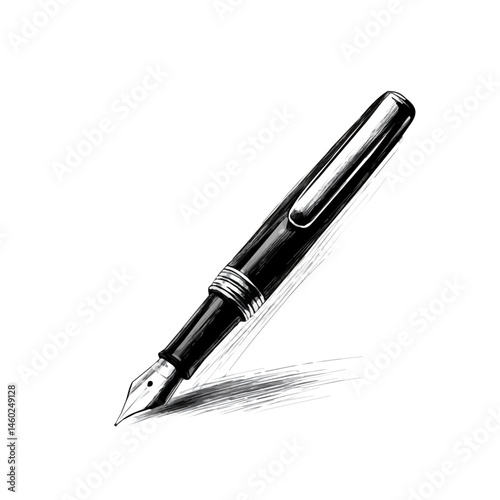 Fountain Pen 2D flat vector illustration, isolated on a white background.