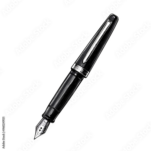 2D flat vector illustration of Fountain Pen, isolated on a white background.