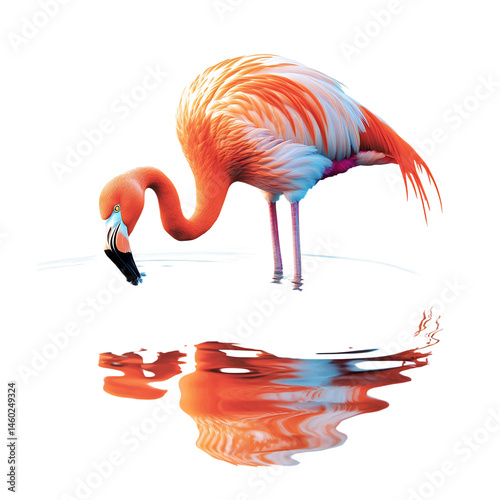 A Cartoon Flamingo Dipping Its Beak Into Water Isolated on Transparent Background