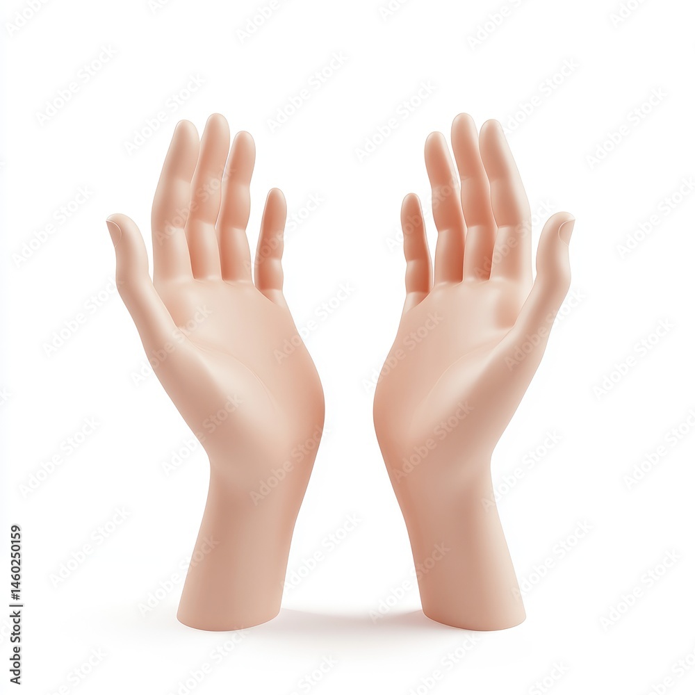 Obraz premium Two pale, outstretched mannequin hands in prayer.