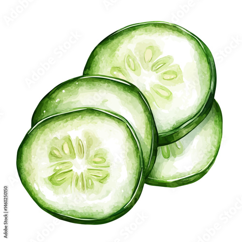 2D flat vector illustration of Cucumber Slices, isolated on a white background.