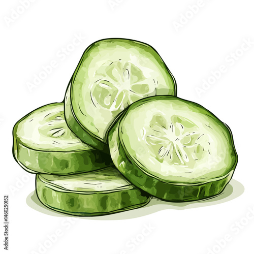 2D flat vector illustration of Cucumber Slices, isolated on a white background.