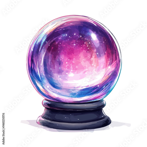 Crystal Ball 2D flat vector illustration, isolated on a white background.