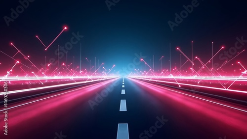 Abstract futuristic cityscape with neon accents and long exposure effect