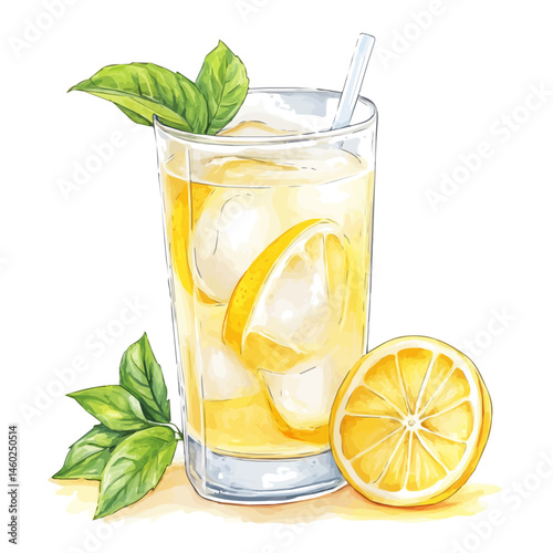Cold Lemonade 2D flat vector illustration, isolated on a white background.