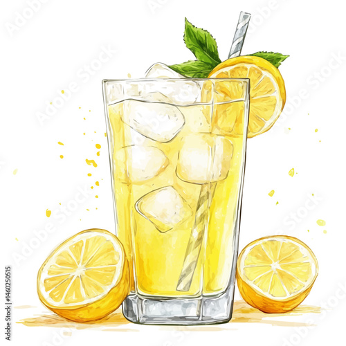 2D flat vector illustration of Cold Lemonade, isolated on a white background.