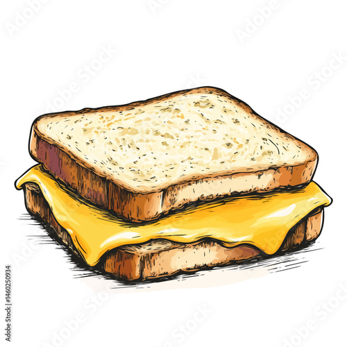 Cheese Sandwich 2D flat vector illustration, isolated on a white background.