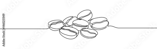 Coffee beans continuous one line drawing. Caffeine sign.
