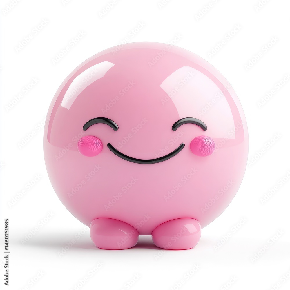 Fototapeta premium Smiling pink emoticon with rosy cheeks.