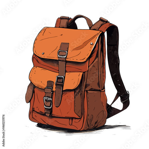 2D flat vector illustration of Backpack, isolated on a white background.