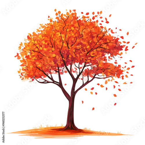 2D flat vector illustration of Autumn Tree, isolated on a white background.