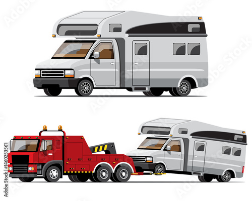 White Camper Van Vector Illustration
