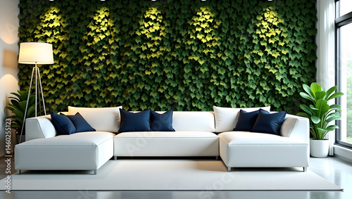 Modern Living Room With Green Wall interior.Generated with AI