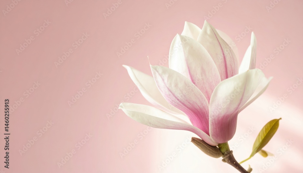 Fototapeta premium Elegant pink and white magnolia flower blooming against soft pastel background