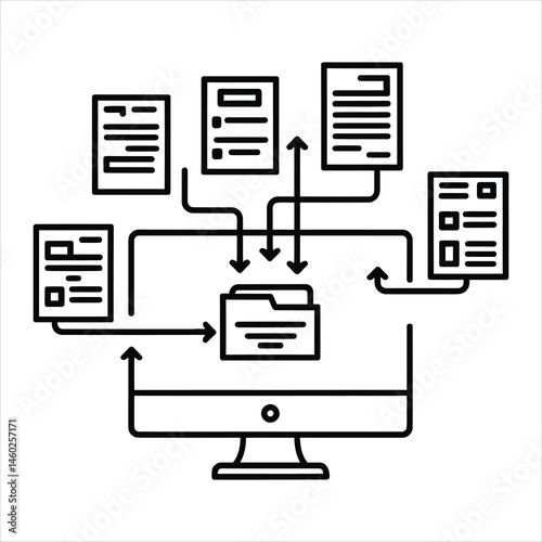 Efficient File Transfer Icon – Document Flow on Computer Display