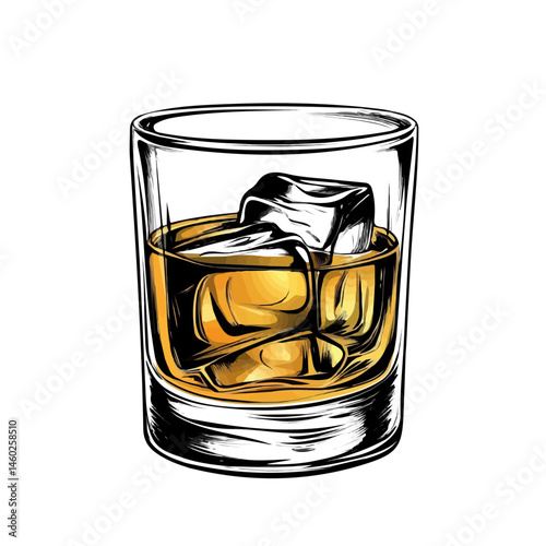 2D flat vector illustration of Whiskey Glass, isolated on a white background.