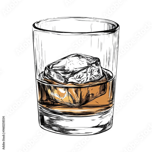 2D flat vector illustration of Whiskey Glass, isolated on a white background.