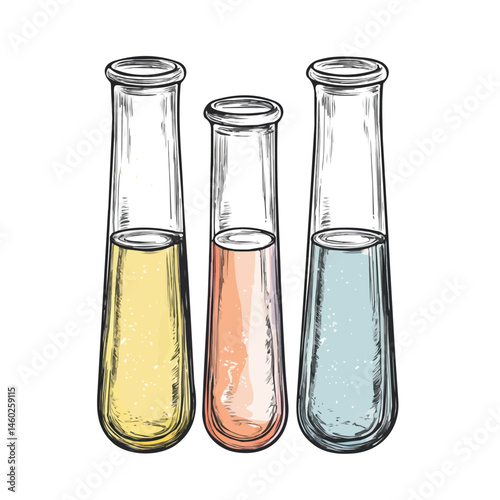 2D flat vector illustration of Test Tubes, isolated on a white background.