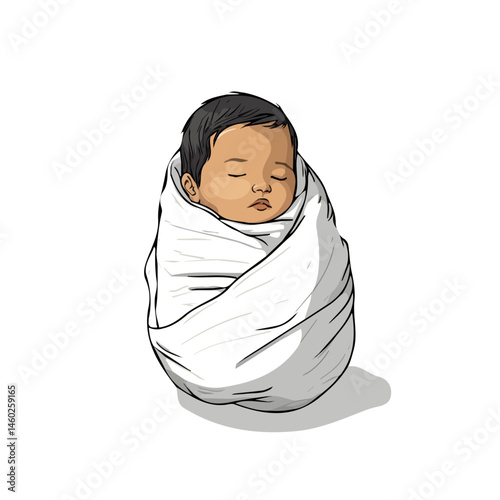 Swaddled Infant 2D flat vector illustration, isolated on a white background.