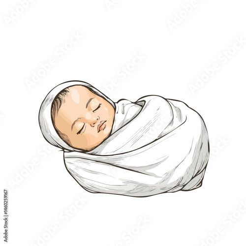 Swaddled Infant 2D flat vector illustration, isolated on a white background.