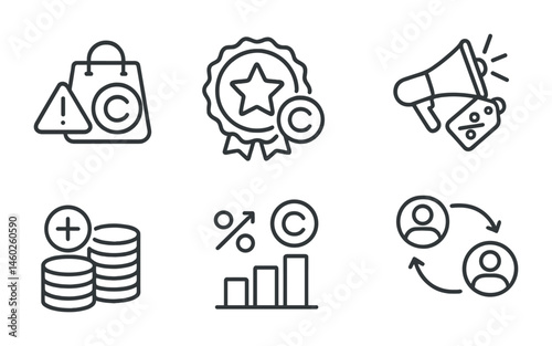 Line style icons of exchanges: token delisting alert, new token listing badge, exchange trading competitions, exchange promotions icon, deposit bonus campaign, trading volume rewards, top trader