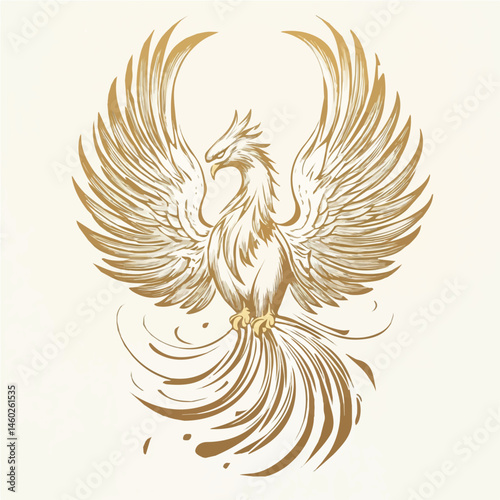 2D flat vector illustration of Phoenix Rising, isolated on a white background.