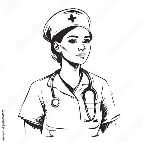2D flat vector illustration of Nurse, isolated on a white background.