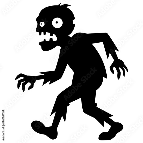 A spooky cartoon zombie stumbles forward in a black silhouette against a white background.  The style is simple and bold, perfect for Halloween or horror themed designs.