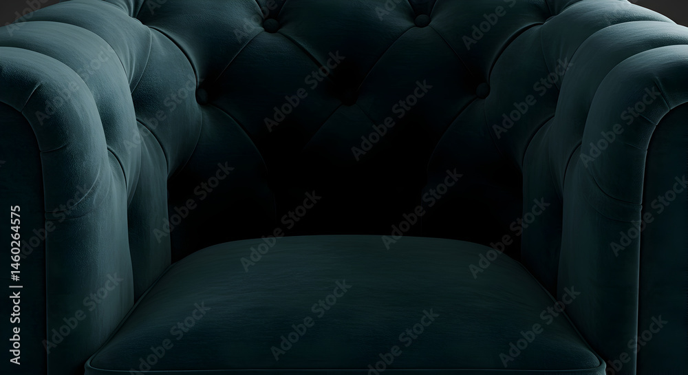 Obraz premium Close Up Of A Dark Teal Velvet Tufted Armchair In Classic Design