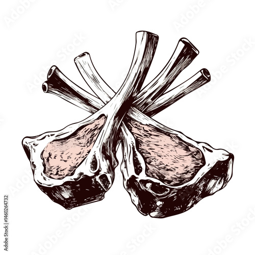 Lamb Chops 2D flat vector illustration, isolated on a white background.