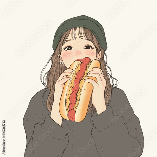 Hot Dog 2D flat vector illustration, isolated on a white background.
