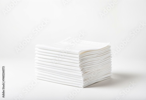 A stack of white napkins on a white surface.