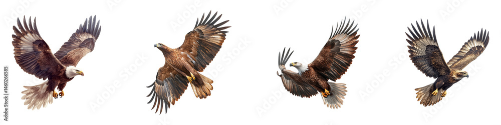 Obraz premium Set, group, collection of Bald Eagle Flying isolated on a transparent background.