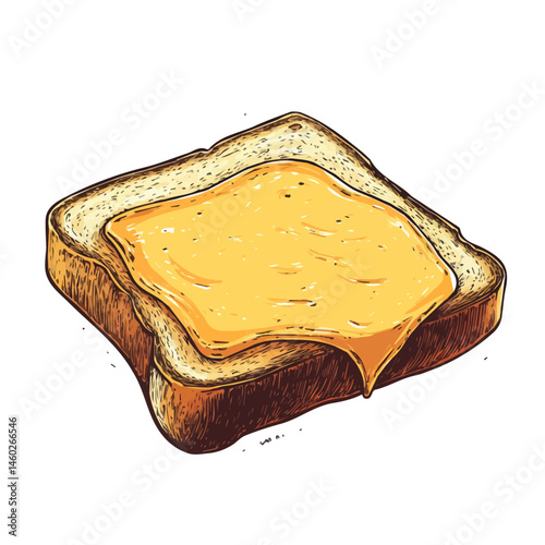 2D flat vector illustration of Grilled Cheese Toast, isolated on a white background.
