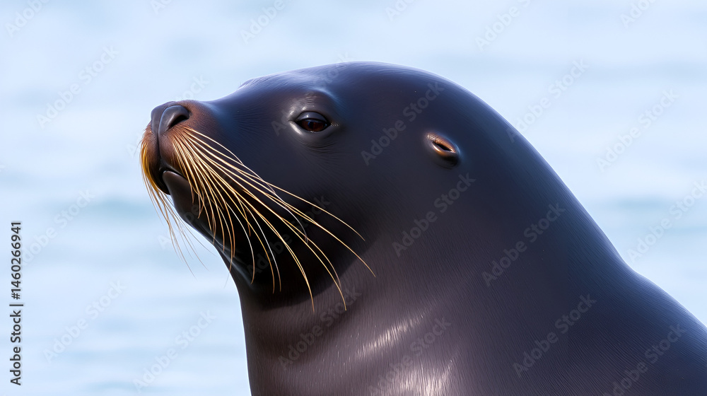 Fototapeta premium Portrait of a Stellar Sea Lion (Eumetopias jubatus) or the northern sea lion at Solomon Gulch Hatchery, Valdez, Alaska, USA