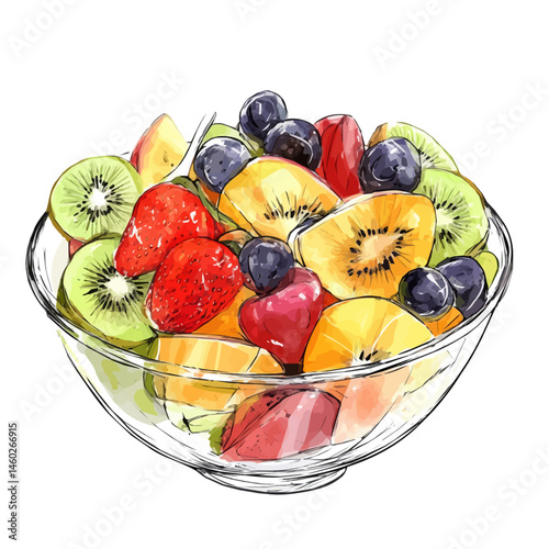 2D flat vector illustration of Fruit Salad, isolated on a white background.