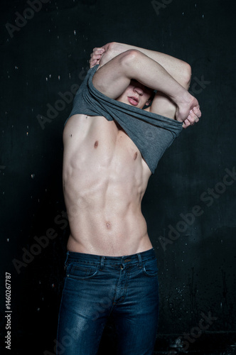 Male model in aqua studio