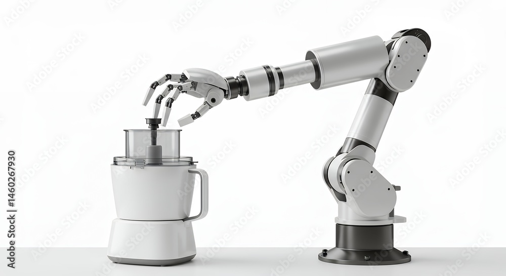 Robotic arm operating food processor Robotic arm operating food processor