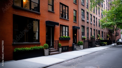 A street view of New Yorkâ€™s brownstone buildings