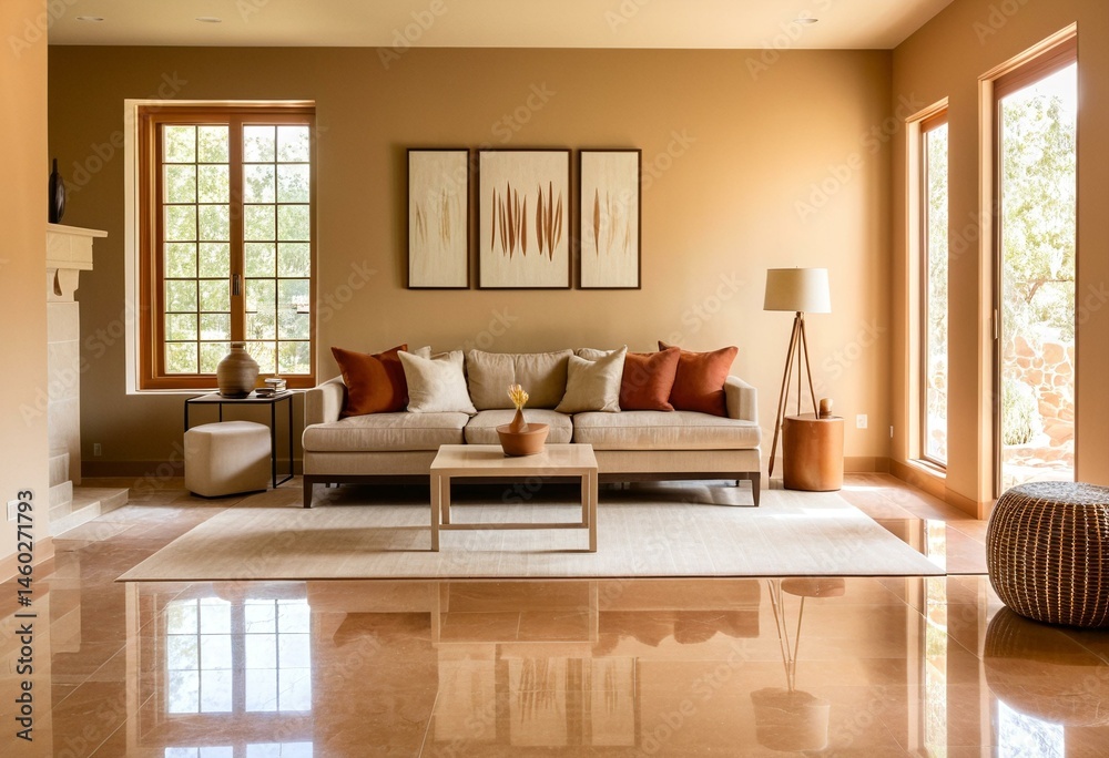 Fototapeta premium A living room with a couch and a coffee table.