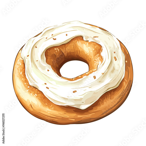 2D flat vector illustration of Bagel With Cream Cheese, isolated on a white background.